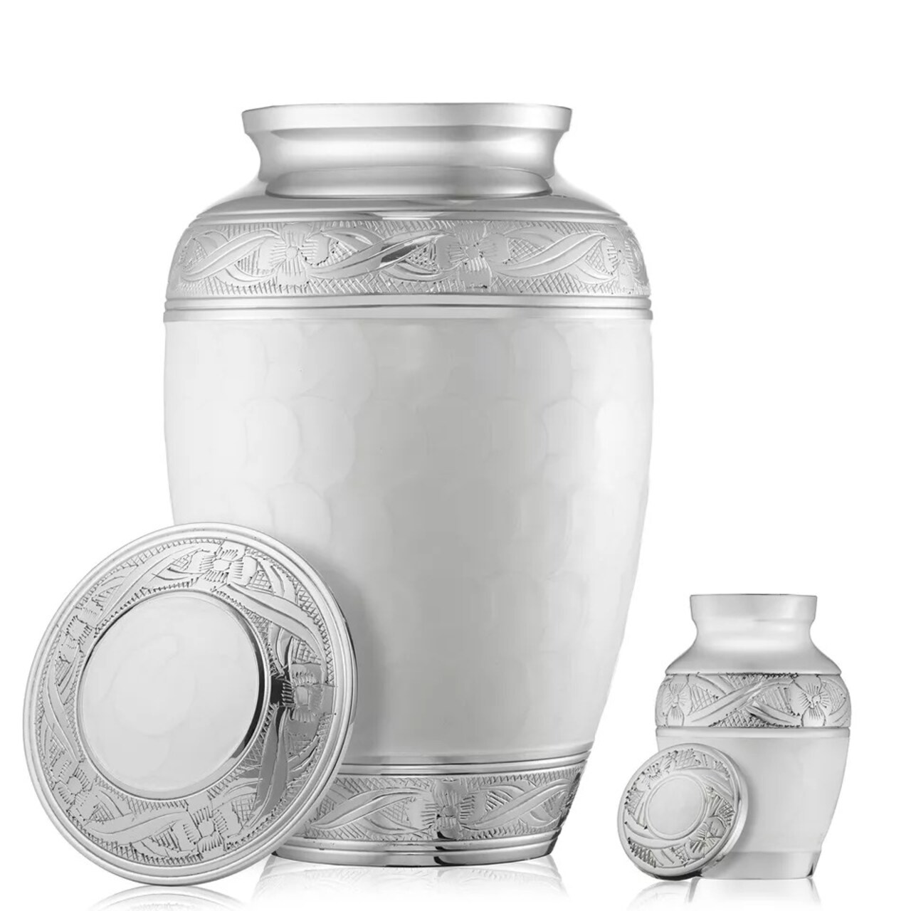 Set of 5 Decorative Cremation Urns for Human Ashes - 1 Adult + 4 Keepsake, White